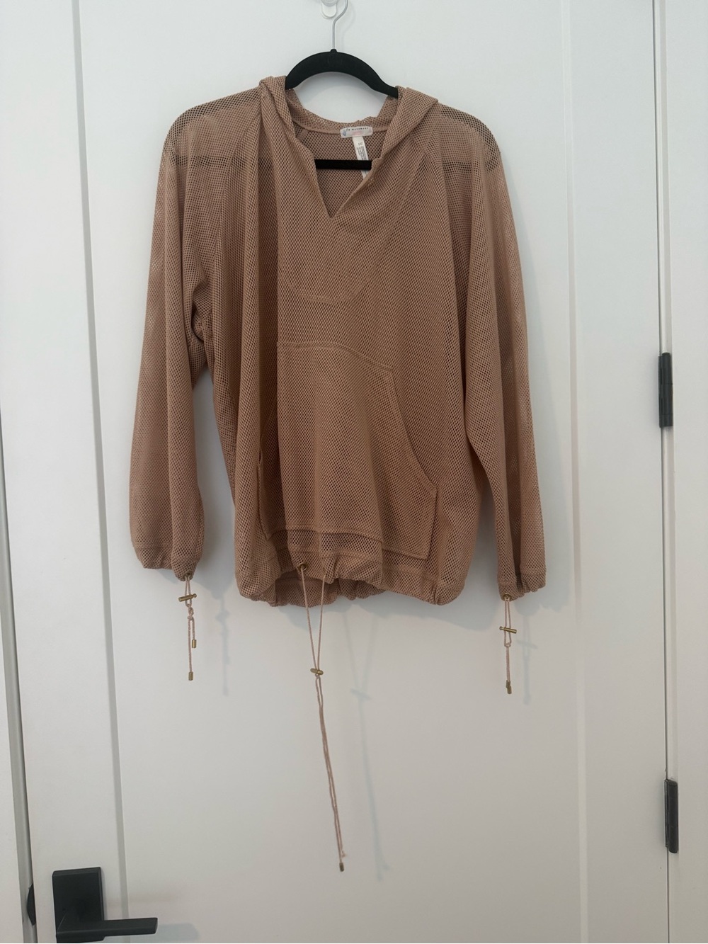 FP Movement by Free People Taupe Mesh Hooded Pullover
